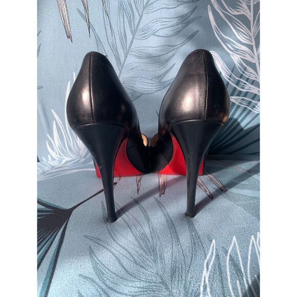 Christian Louboutin Black Leather Peep Toe 4.5” Heels Pumps Shoes sz 37 6.5 7 - Picture 6 of 13